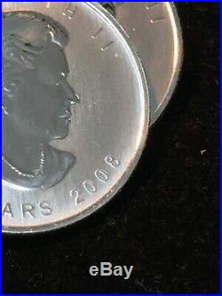 Roll of (25) 2008 $5 Canadian Maple Leafs. 9999 Fine Silver