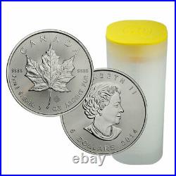 Roll of 25 2014 Canada 1 Oz. 9999 Silver Maple Leaf $5 Coins Gem BU