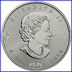 Roll of 25 2014 Canada 1 Oz. 9999 Silver Maple Leaf $5 Coins Gem BU