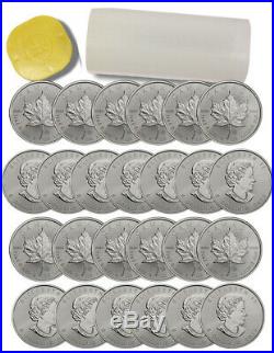 Roll of 25 2015 Canada 1 oz. 9999 Silver Maple Leaf $5 BU Coins SKU33764