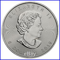 Roll of 25 -2019 Canada 1 oz. Silver Maple Leaf $5 Coins GEM BU SKU55538
