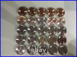 Roll of 25 2020 Canada 1 oz Silver Maple Leaf Coins BU