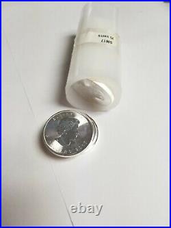 Roll of 25 silver Canadian Maple Leaf coins. 9999 Fine silver 5S coins