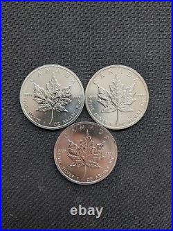 Royal Canadian Mint Maple Leaf 2011 3 x 1 oz Silver Coins 9999 Fine Bullion
