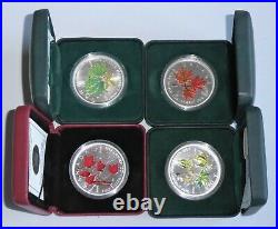 Set of 4 Canadian Coloured Silver Maple Bullion Coins (2001,2002,2003,2004)