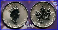 Silver Maple Leaf Coin 1998 Tiger Privy Mark Canada 1 Oz $5 Rcm Sml Cn Specimen