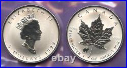 Silver Maple Leaf Coin 1999 Rabbit Privy Mark Canada 1 Oz $5 Rcm Sml Cn Specimen