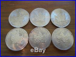 Six 2014 Canadian silver maple leaf 1oz. 9999 Bullion Coins. Job lot. Tarnished