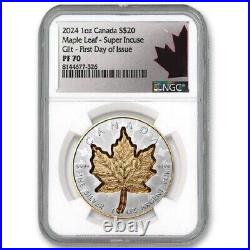 Super Incuse Silver Maple Leaf 2024 $20 1 oz Silver NGC PF70 FDOI