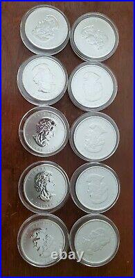 Ten 2012 & 2013 1 oz. 999 Fine Silver Canadian Maple Leaf Brilliant Uncirculated