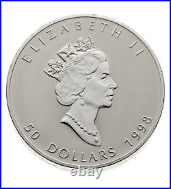 The Silver Maple Leaf 10th Anniversary 1998 Canada $50 Fine Silver Coin