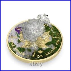 WHITE SHEEP Murano Glass Maple Leaf 2022 1 oz Pure Silver Coin Royal Canadian