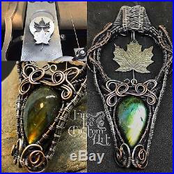 Wire Wrapped Silver Maple Leaf Pendant Hand Cut Coin Wire Sculpture Jewelry